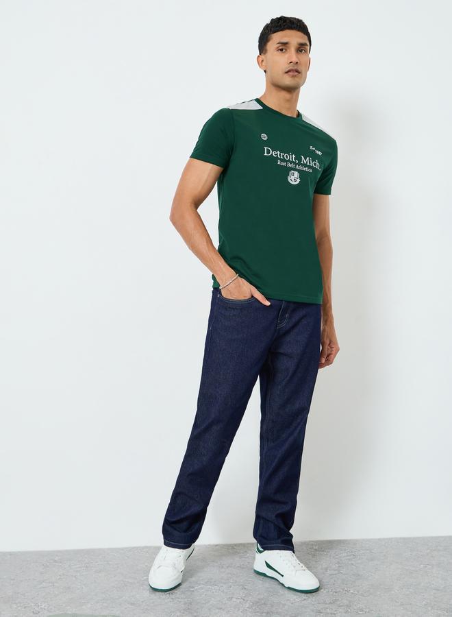 Styli Men Green Detroit Graphic Print Crew Neck T-Shirt - Image 1